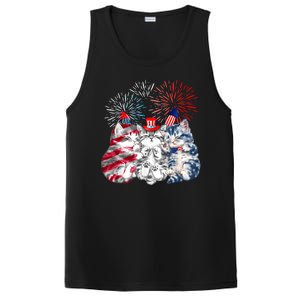 Funny Three Cat 4th Of July American Flag Patriotic Cat PosiCharge Competitor Tank