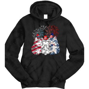 Funny Three Cat 4th Of July American Flag Patriotic Cat Tie Dye Hoodie