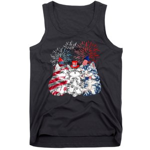 Funny Three Cat 4th Of July American Flag Patriotic Cat Tank Top