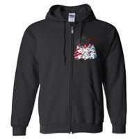 Funny Three Cat 4th Of July American Flag Patriotic Cat Full Zip Hoodie