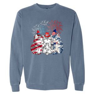 Funny Three Cat 4th Of July American Flag Patriotic Cat Garment-Dyed Sweatshirt