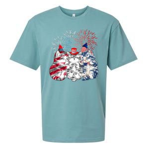 Funny Three Cat 4th Of July American Flag Patriotic Cat Sueded Cloud Jersey T-Shirt