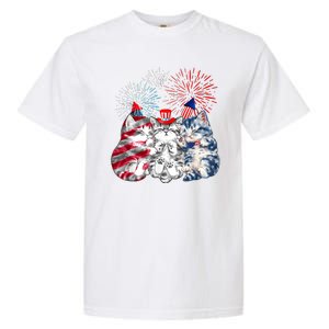 Funny Three Cat 4th Of July American Flag Patriotic Cat Garment-Dyed Heavyweight T-Shirt