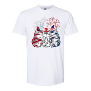 Funny Three Cat 4th Of July American Flag Patriotic Cat Softstyle CVC T-Shirt