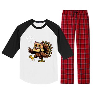 Funny Turkey Cat Meow Happy Thanksgiving Day Raglan Sleeve Pajama Set