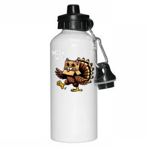 Funny Turkey Cat Meow Happy Thanksgiving Day Aluminum Water Bottle