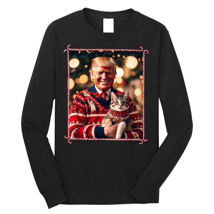 Funny Trump Christmas Sweater For Cat Lovers Long Sleeve Shirt