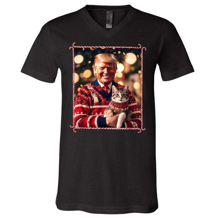 Funny Trump Christmas Sweater For Cat Lovers V-Neck T-Shirt