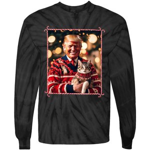 Funny Trump Christmas Sweater For Cat Lovers Tie-Dye Long Sleeve Shirt