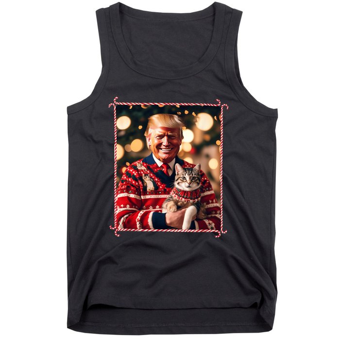 Funny Trump Christmas Sweater For Cat Lovers Tank Top