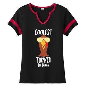 Funny Thanksgiving Christmas Coolest Turkey In Town Great Gift Ladies Halftime Notch Neck Tee