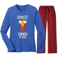 Funny Thanksgiving Christmas Coolest Turkey In Town Great Gift Women's Long Sleeve Flannel Pajama Set 