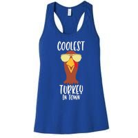 Funny Thanksgiving Christmas Coolest Turkey In Town Great Gift Women's Racerback Tank