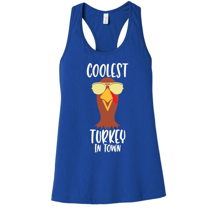 Funny Thanksgiving Christmas Coolest Turkey In Town Great Gift Women's Racerback Tank