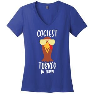 Funny Thanksgiving Christmas Coolest Turkey In Town Great Gift Women's V-Neck T-Shirt