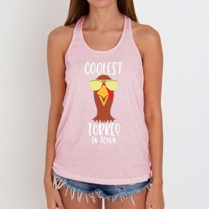 Funny Thanksgiving Christmas Coolest Turkey In Town Great Gift Women's Knotted Racerback Tank