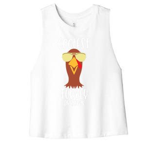 Funny Thanksgiving Christmas Coolest Turkey In Town Great Gift Women's Racerback Cropped Tank