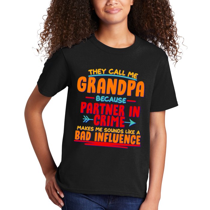 Funny They Call Me Grandpa Partner In Crime Makes Me Sound Like A Bad Influence Kids T-Shirt