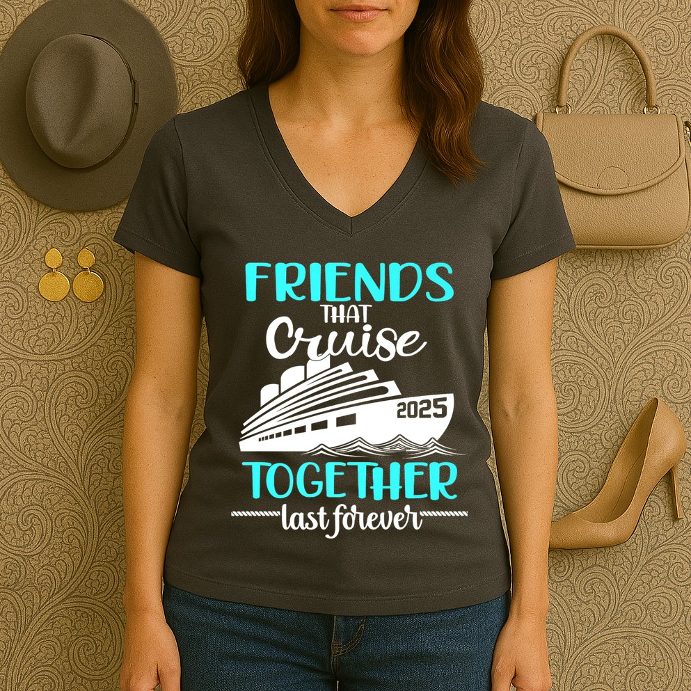 Friends That Cruise Together Last Forever 2025 Women's V-Neck T-Shirt