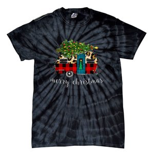 Funny Truck Camping Camper Christmas Buffalo Plaid Leopard Gift Tie-Dye T-Shirt