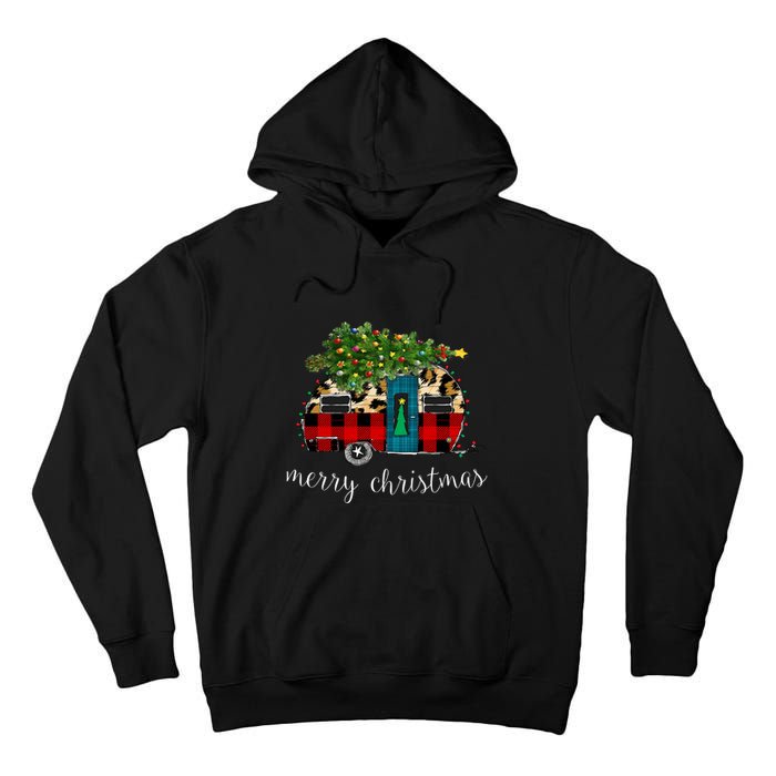 Funny Truck Camping Camper Christmas Buffalo Plaid Leopard Gift Tall Hoodie