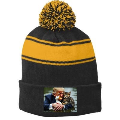 Funny Trump Cat And Duck Memes Christmas Halloween Vote Sign Stripe Pom Pom Beanie