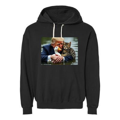 Funny Trump Cat And Duck Memes Christmas Halloween Vote Sign Garment-Dyed Fleece Hoodie