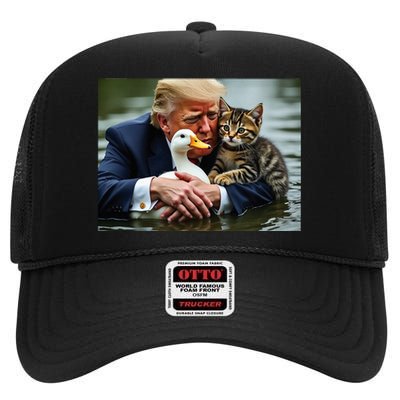 Funny Trump Cat And Duck Memes Christmas Halloween Vote Sign High Crown Mesh Back Trucker Hat