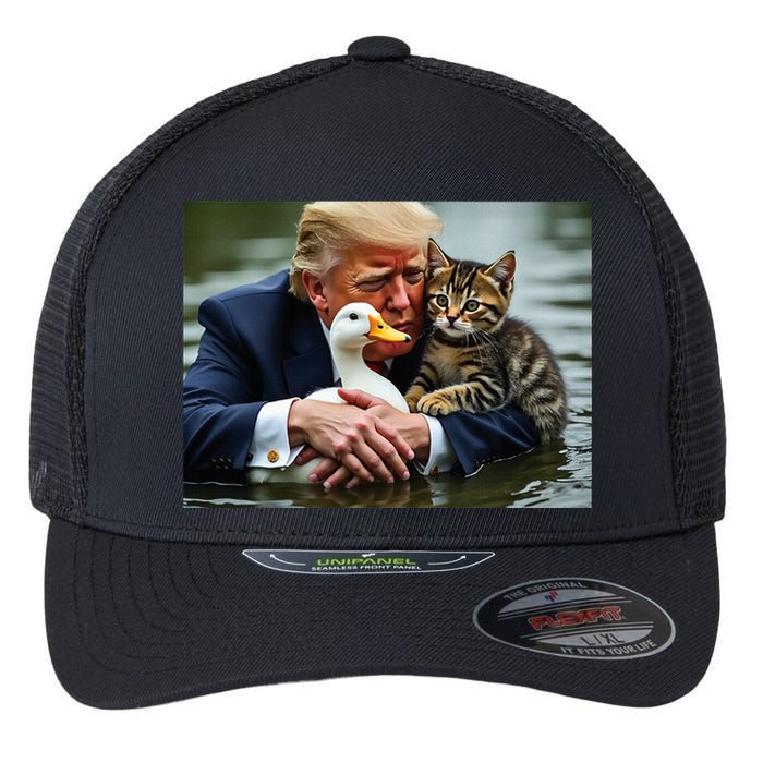 Funny Trump Cat And Duck Memes Christmas Halloween Vote Sign Flexfit Unipanel Trucker Cap