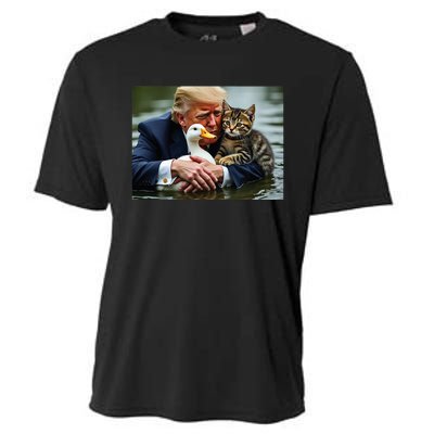 Funny Trump Cat And Duck Memes Christmas Halloween Vote Sign Cooling Performance Crew T-Shirt