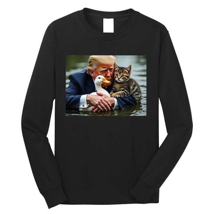 Funny Trump Cat And Duck Memes Christmas Halloween Vote Sign Long Sleeve Shirt