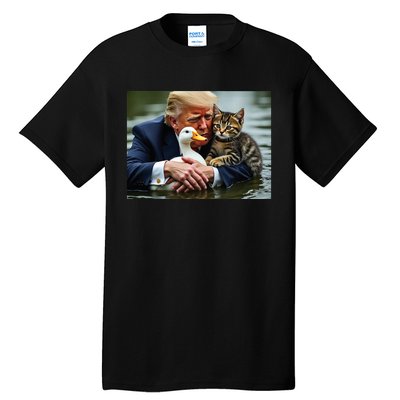 Funny Trump Cat And Duck Memes Christmas Halloween Vote Sign Tall T-Shirt