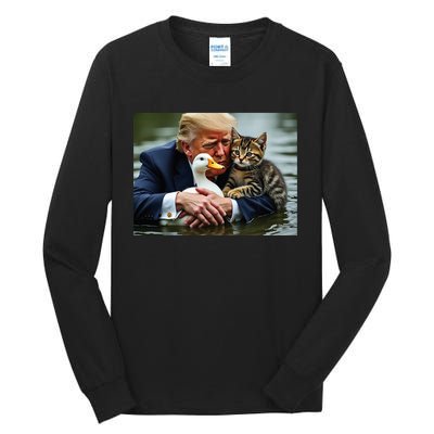 Funny Trump Cat And Duck Memes Christmas Halloween Vote Sign Tall Long Sleeve T-Shirt