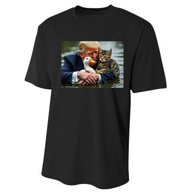 Funny Trump Cat And Duck Memes Christmas Halloween Vote Sign Performance Sprint T-Shirt