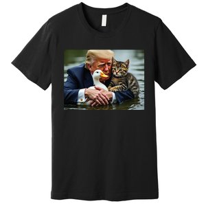 Funny Trump Cat And Duck Memes Christmas Halloween Vote Sign Premium T-Shirt