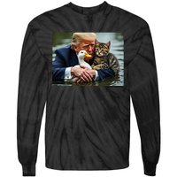 Funny Trump Cat And Duck Memes Christmas Halloween Vote Sign Tie-Dye Long Sleeve Shirt