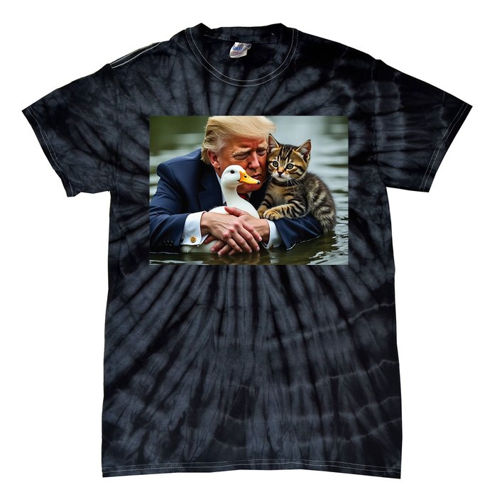 Funny Trump Cat And Duck Memes Christmas Halloween Vote Sign Tie-Dye T-Shirt