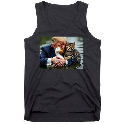 Funny Trump Cat And Duck Memes Christmas Halloween Vote Sign Tank Top