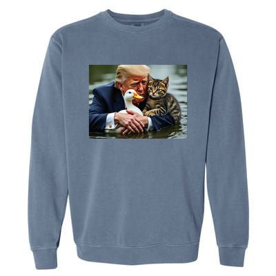 Funny Trump Cat And Duck Memes Christmas Halloween Vote Sign Garment-Dyed Sweatshirt