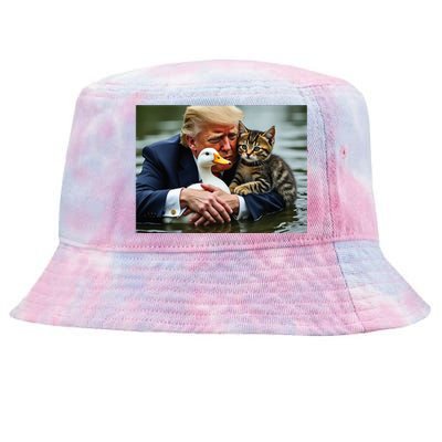 Funny Trump Cat And Duck Memes Christmas Halloween Vote Sign Tie-Dyed Bucket Hat