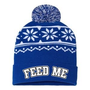 Funny Thanksgiving Christmas Humor Dinner Quotes Feed Me Gift USA-Made Snowflake Beanie