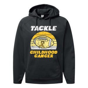 Football Tackle Childhood Cancer Retro Awareness Ribbon Performance Fleece Hoodie