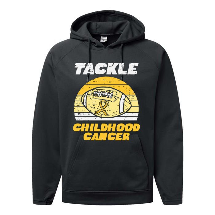 Football Tackle Childhood Cancer Retro Awareness Ribbon Performance Fleece Hoodie