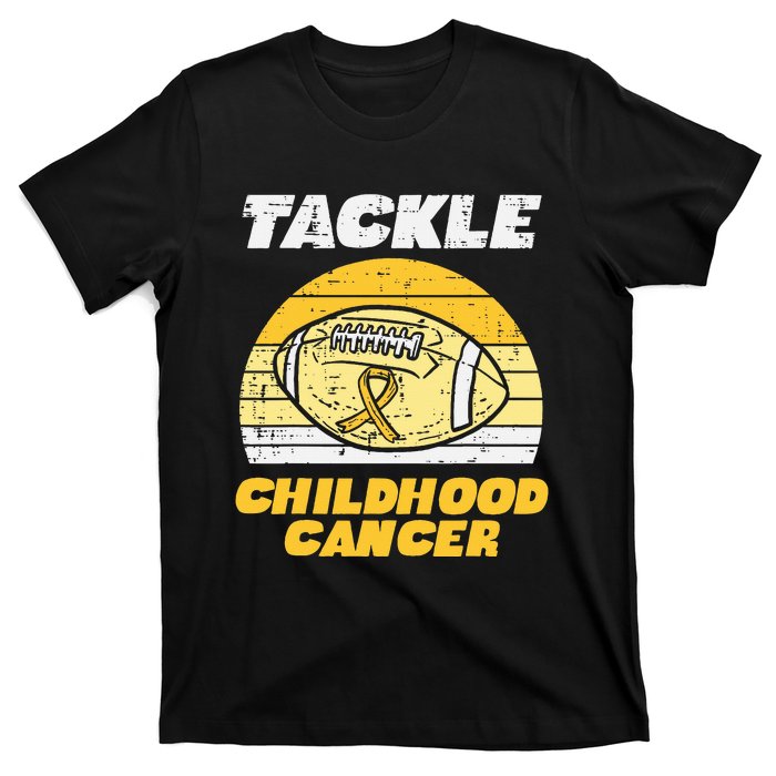 Football Tackle Childhood Cancer Retro Awareness Ribbon T-Shirt