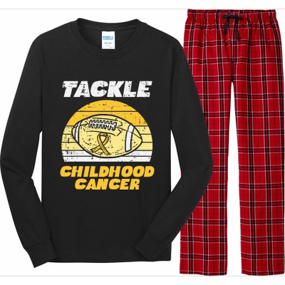 Football Tackle Childhood Cancer Retro Awareness Ribbon Long Sleeve Pajama Set