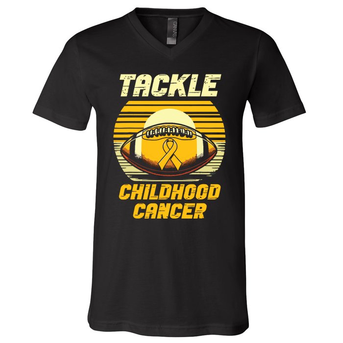 Football Tackle Childhood Cancer Awareness V-Neck T-Shirt