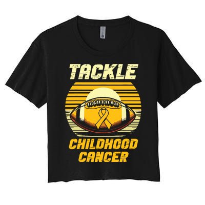 Football Tackle Childhood Cancer Awareness Women's Crop Top Tee