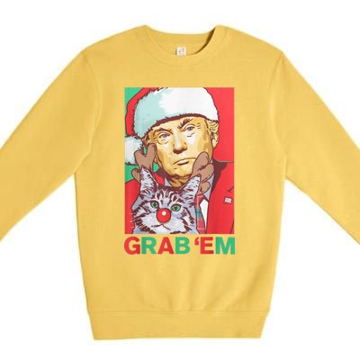 Funny Trump Cat Grab' Em Vintage Retro Christmas Trump Gift Premium Crewneck Sweatshirt