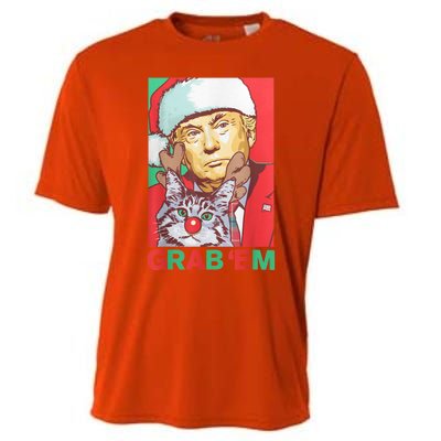 Funny Trump Cat Grab' Em Vintage Retro Christmas Trump Gift Cooling Performance Crew T-Shirt