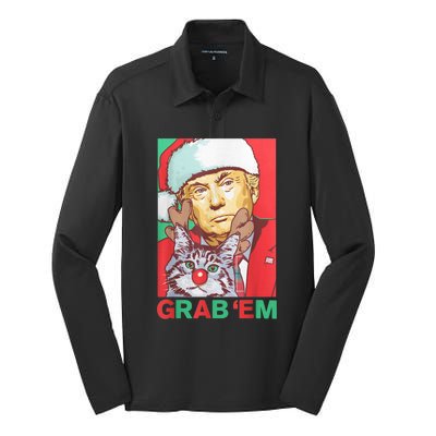 Funny Trump Cat Grab' Em Vintage Retro Christmas Trump Gift Silk Touch Performance Long Sleeve Polo